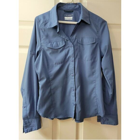 Columbia Navy Blue Womens Omni-Shade Hiking Vented Roll Sleeve Blouse Size XL - Picture 1 of 7